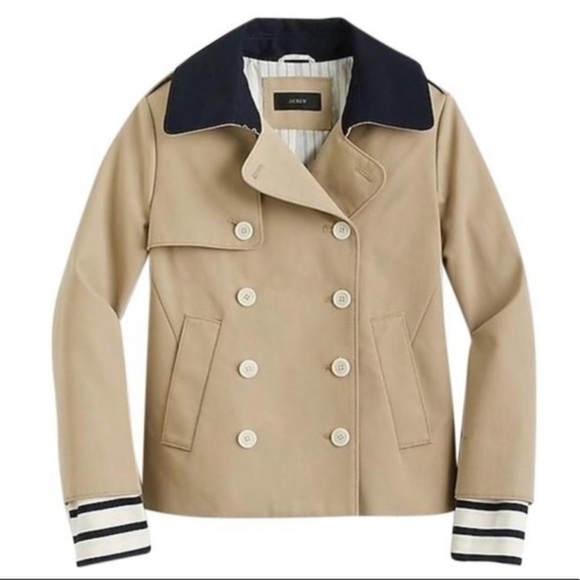 J. Crew Jackets & Blazers - J. CREW Cropped Trench Coat with Detachable Striped Cuffs G0943